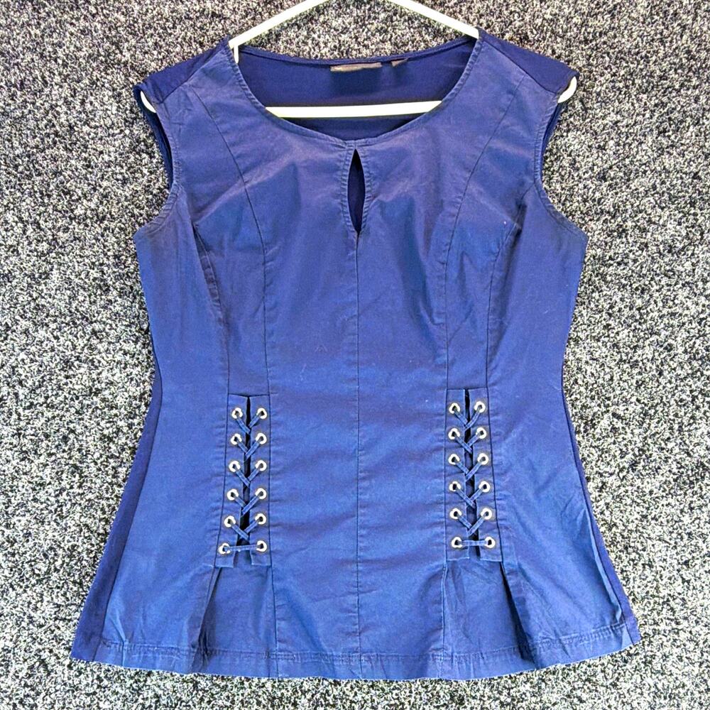 7th Avenue Design Studio NY&Co Women's Blue Knit Lace-Up Tank Top Stretch XS